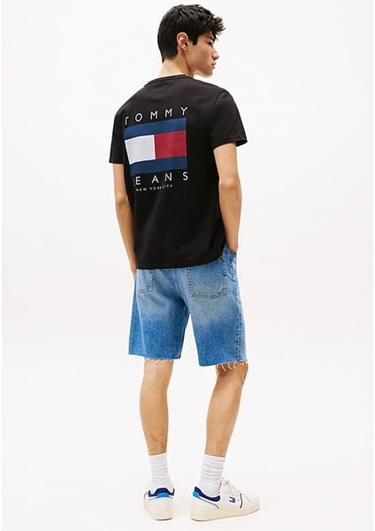Erkek Sırt Bayrak Logolu T-Shirt - Siyah modelleri