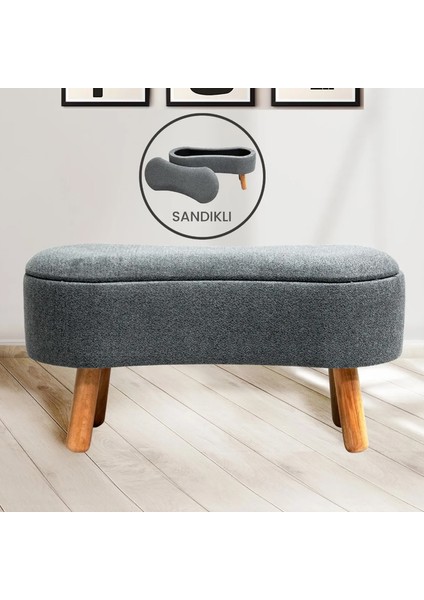 Scala Sandıklı Bohem Ahşap Ayaklı Puf/Bench, Gri