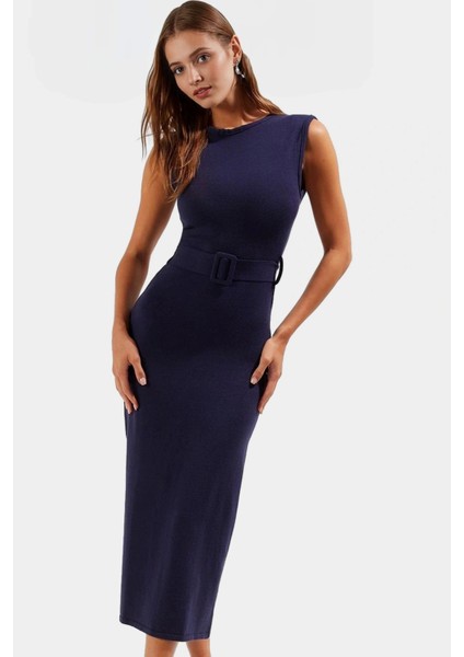 Nefes Alan Triko Midi Elbise Kemer Detayı 130 cm Boy Yazlık Casual Tarz Premium Kalite