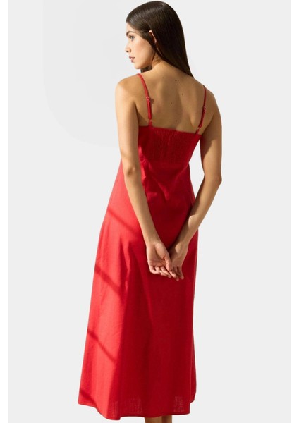 Dokuma Pamuk Keten Maxi Elbise A Line Kesim Kolsuz Modern Stil Rahat Kullanım