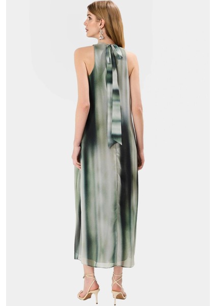 Polyester Şifon Maxi Elbise Dik Yaka Kolsuz Soyut Desen Boy Relaxed Fit Mükemmel Uyum modelleri