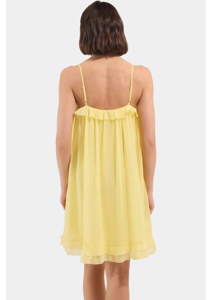 Kolsuz Mini Elbise Fırfırlı Polyester Dokuma Yazlık Düz Kesim Kaliteli Işçilik modelleri