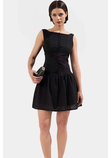 Dokuma Pamuklu Mini Elbise Astarlı Bel Detaylı 86CM Boy Kaliteli Işçilik Zarifane Tasarım fiyatları