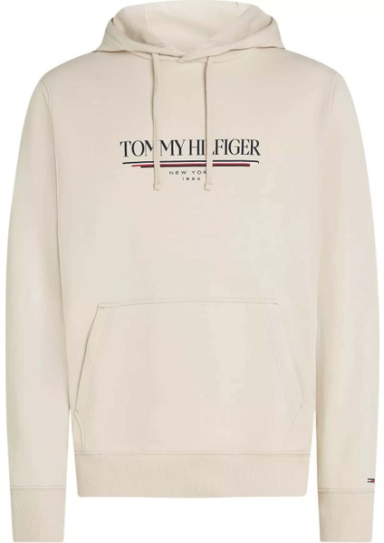 Erkek Kapüşonlu Baskı Logolu Sweatshirt - Ekru