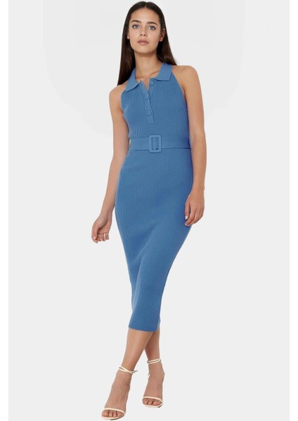 Kadın Triko Midi Elbise Kemerli Bodycon Slim Kalıp Günlük Kullanım Için fiyatları