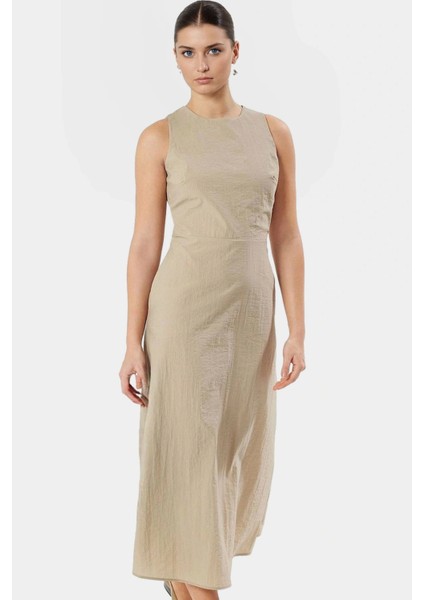 Polyester Dokuma Midi Elbise A Line Kesim Bisiklet Yaka Rahat Yazlık ve Şık fiyatları