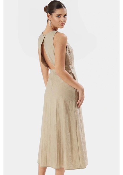 Polyester Dokuma Midi Elbise A Line Kesim Bisiklet Yaka Rahat Yazlık ve Şık modelleri