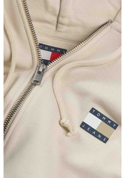 Erkek Cropped Fit Kapüşonlu Fermuarlı Sweatshirt - Krem modelleri