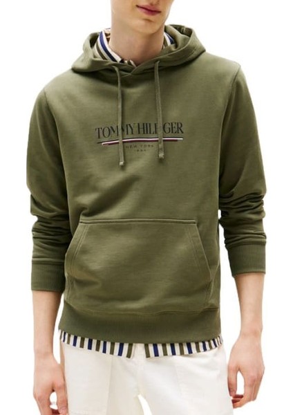 Erkek Kapüşonlu Baskı Logolu Sweatshirt - Haki