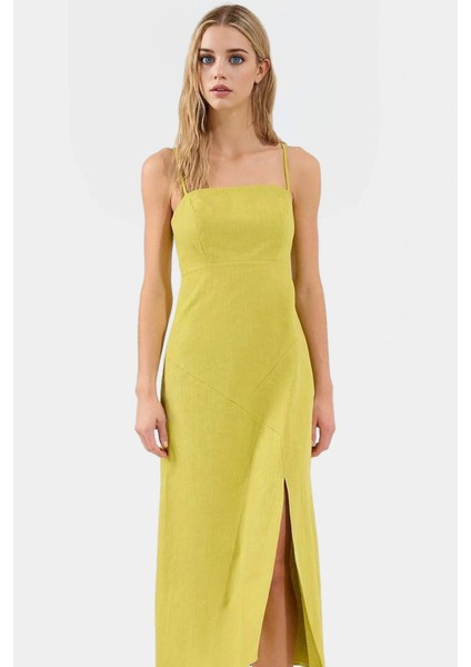 Dokuma Pamuk Keten Maxi Elbise A Line Kesim Kolsuz Modern Stil Rahat Kullanım