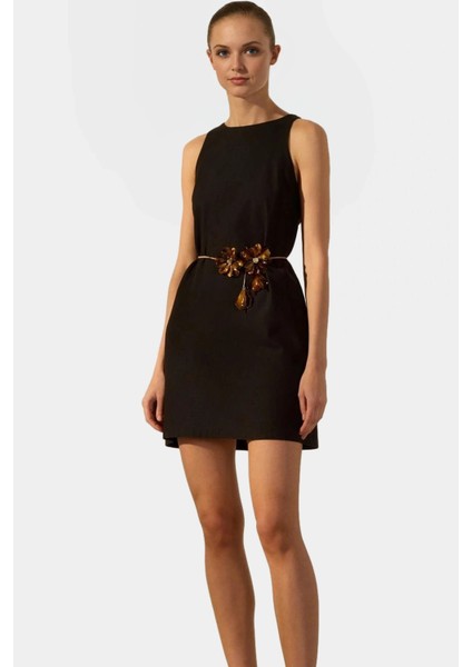 Dokuma Keten Karışımlı Mini Elbise 88CM Boy Rahat Kalıp Özenle Seçilmiş Günlük Kullanım Için fiyatları