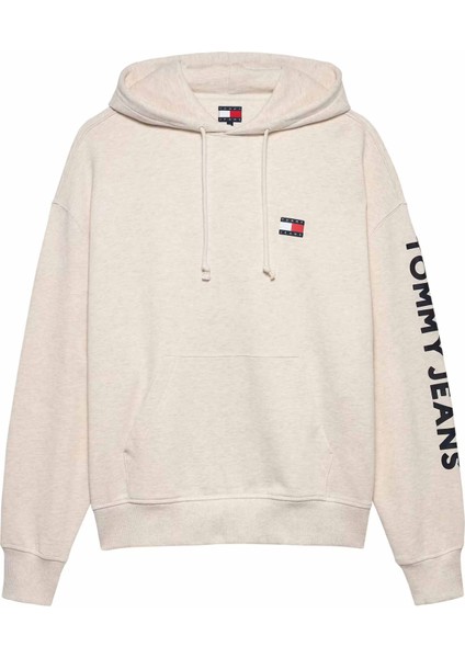 Erkek Cropped Fit Kapüşonlu Kol Baskılı Sweatshirt - Bej