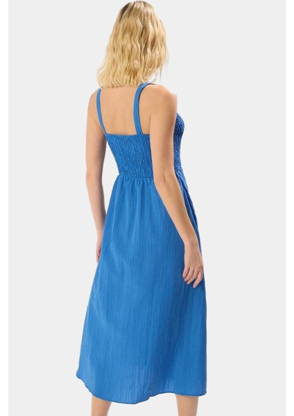 Dokuma Polyester Midi Elbise V Yaka Belden Skater Kalıp Gipeli Rahat Yüksek Kalite Şık Görünüm
