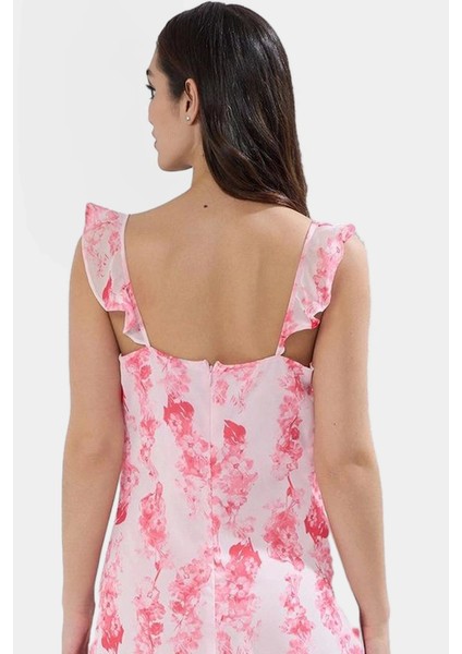 Feminen Şifon A Kesim Midi Elbise Yazlık Çiçek Desenli Astarlı Premium Kalite Yüksek modelleri