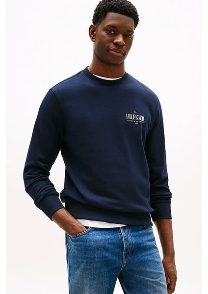 Erkek Regular Fit Baskı Logolu Pamuklu Sweatshirt - Lacivert