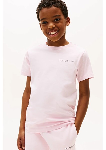 Unisex Çocuk Minimal Logo Baskılı T-Shirt – Pembe fiyatları
