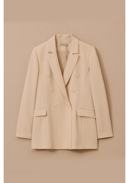 Kadın Kruvaze Yaka Düğmeli Uzun Ceket - Krem fırsatları