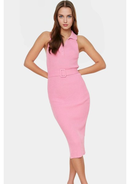 Kadın Triko Midi Elbise Kemerli Bodycon Slim Kalıp Günlük Kullanım Için fiyatları