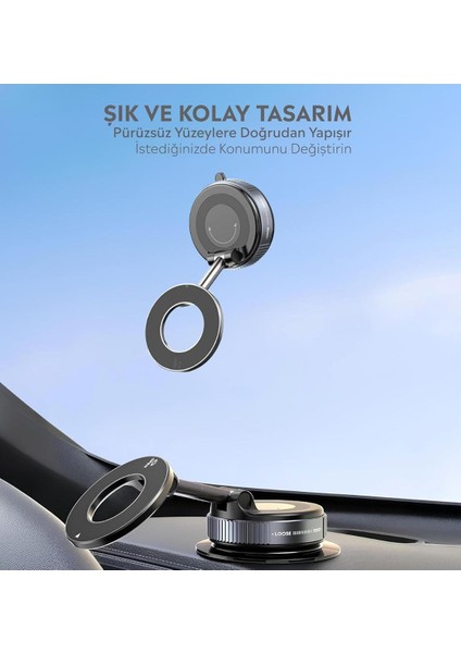 Araç Içi Telefon Tutucu 360 Dönebilen Vakumlu Manyetik Ayarlanabilir Magsafeli Telefon Standı