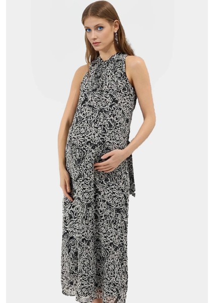 Polyester Şifon Maxi Elbise Dik Yaka Kolsuz Soyut Desen Boy Relaxed Fit Mükemmel Uyum fiyatları