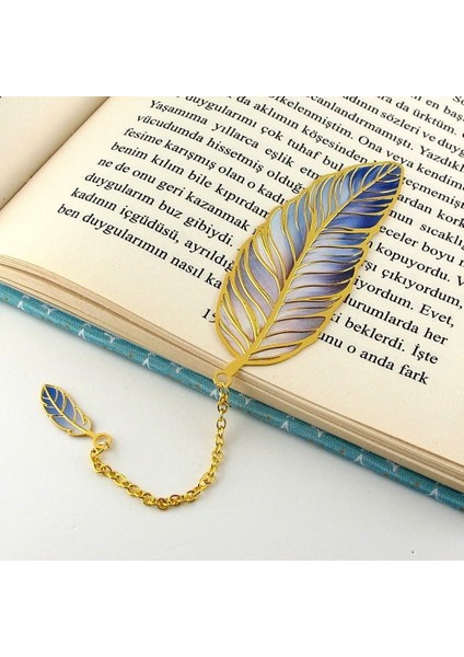 Mavi Kuş Tüyü Hokka Okuyucu Vintage Metal Ayraç Kitap Ayracı Zincirli AY032 fiyatları