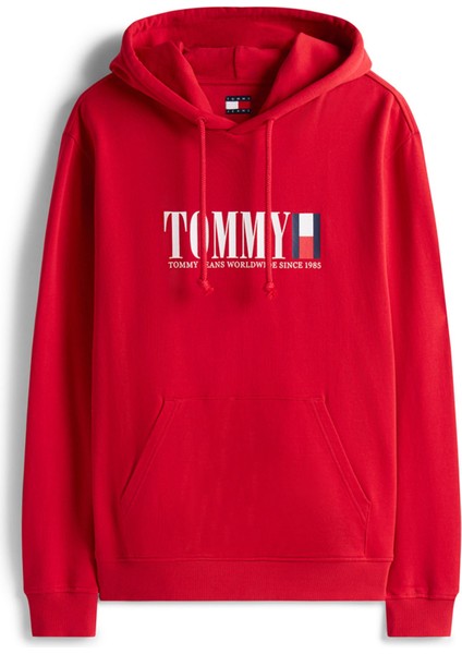 Erkek Regular Fit Kapüşonlu Grafik Logolu Sweatshirt - Kırmızı fırsatları