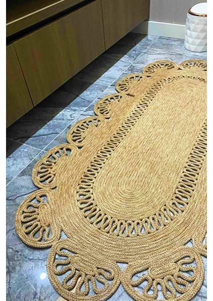 Jüt Oval Mutfak Banyo Salon Oturma Odası Balkon Paspas Yolluk Halı Kilim