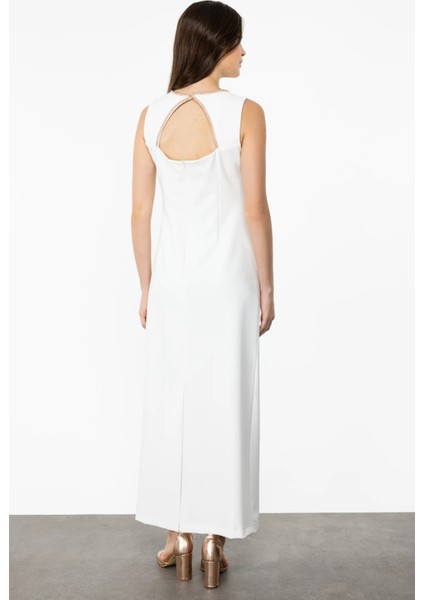 Kadın Yaka Taş Işlemeli Drapeli Maxi Boy Abiye Elbise-Ekru indirimleri