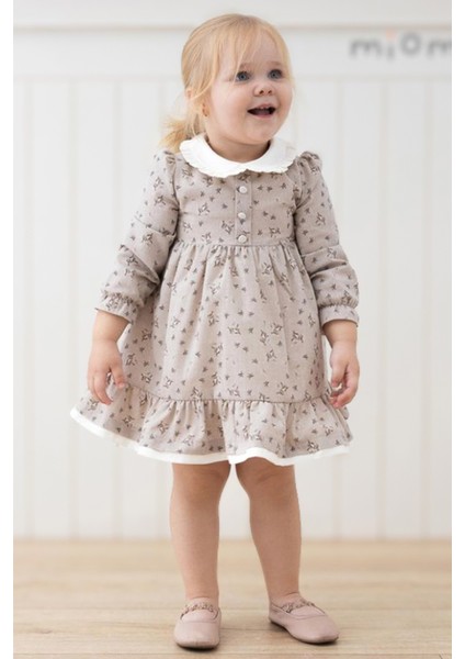 Kız Bebek Elbise Kız Çocuk Elbise Doğum Günü Parti Düğün Keten Uzun Kollu Astarlı Elbise