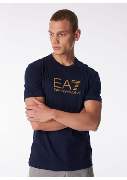 Bisiklet Yaka Lacivert Erkek T-Shirt 3DPT08PJM9Z