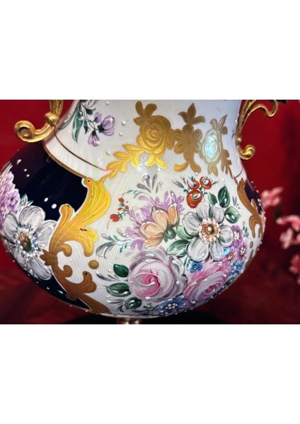 Limoges El Boyama 44 cm Boyunda Pirinç ve Porselen Vazo