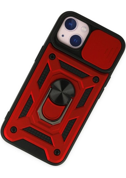 iPhone 14 Kılıf Pars Lens Yüzüklü Silikon - Kırmızı - NFND7023-5275