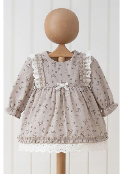 Kız Bebek Elbise Kız Çocuk Elbise Doğum Günü Parti Düğün Keten Uzun Kollu Astarlı Elbise