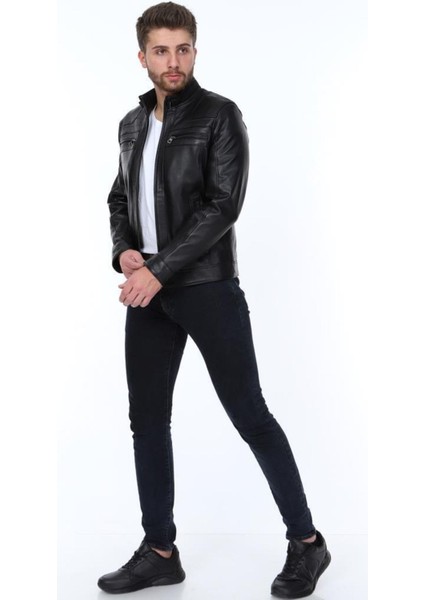 Hakiki Deri Siyah Vera Dört Cepli Erkek Deri Ceket modelleri