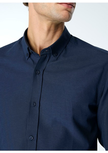 Lacivert Erkek Düğmeli Slim Fit Armürlü Gömlek Maydos 403 fırsatları