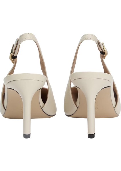 Kadın Squared Toe High Heel Slingback Topuklu Ayakkabı - Krem modelleri