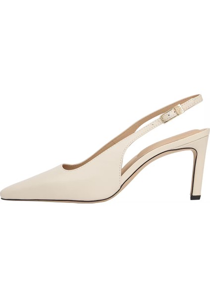 Kadın Squared Toe High Heel Slingback Topuklu Ayakkabı - Krem fırsatları