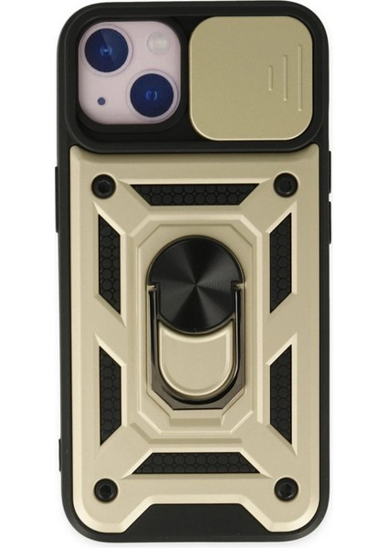 iPhone 14 Kılıf Pars Lens Yüzüklü Silikon - Gold - NFND9231-3621