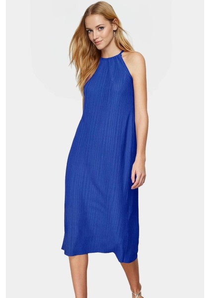 Şık Piliseli Midi Elbise Rahat Kalıp Örme Kumaş Yazlık Günlük Premium Kalite Dayanıklı Malzeme