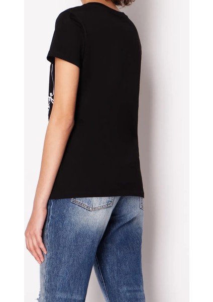 Kadın Bisiklet Yaka T-Shirt-Siyah fırsatları