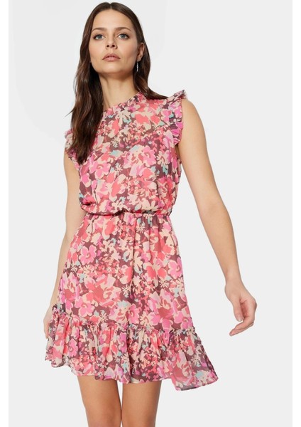 Çiçekli Mini Elbise Dokuma Polyester Yazlık Gündüz Elbisesi Rahat Kullanım fiyatları