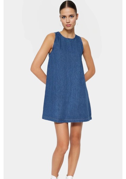 Mini Denim Elbise Shift Kalıp Pamuk Günlük Stil Modern Özenle Seçilmiş Premium Kalite fiyatları
