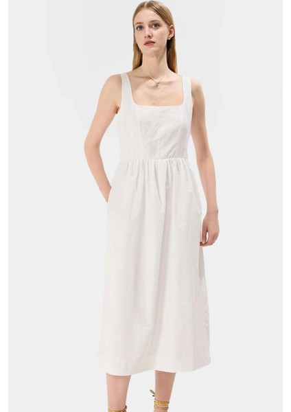 Yazlık Midi Boy Kolsuz Poplin Elbise Rahat Günlük Stil Kaliteli Işçilik Şık Görünüm