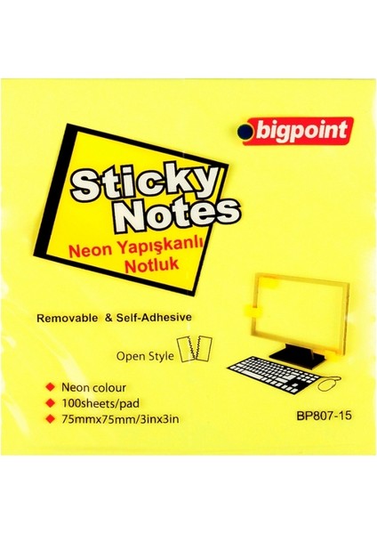 Yapışkanlı Not Kağıdı, 12 Adet, 75X75MM, Neon SARI,100 Yaprak fiyatları