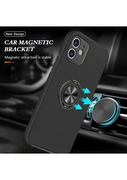 iPhone 12 Kılıf Elit Yüzüklü Kapak - Siyah - NFND9217-2893