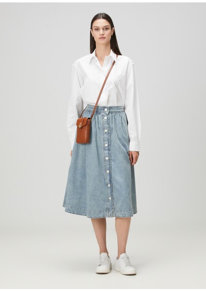 Mavi Midi Denim Etek