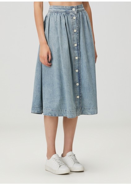 Mavi Midi Denim Etek modelleri