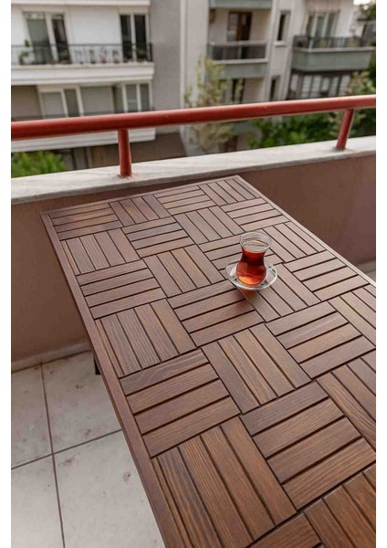 Ahşap Ceviz Renk Balkon Bahçe Masası Çay Kahve Mutfak Yemek Masası 120 x 60 cm , Yükseklik 73 cm