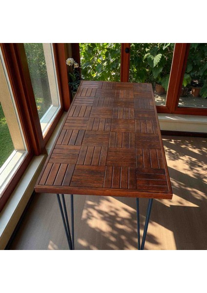 Ahşap Ceviz Renk Balkon Bahçe Masası Çay Kahve Mutfak Yemek Masası 120 x 60 cm , Yükseklik 73 cm