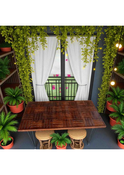 Ahşap Ceviz Renk Balkon Bahçe Masası Çay Kahve Mutfak Yemek Masası 120 x 60 cm , Yükseklik 73 cm